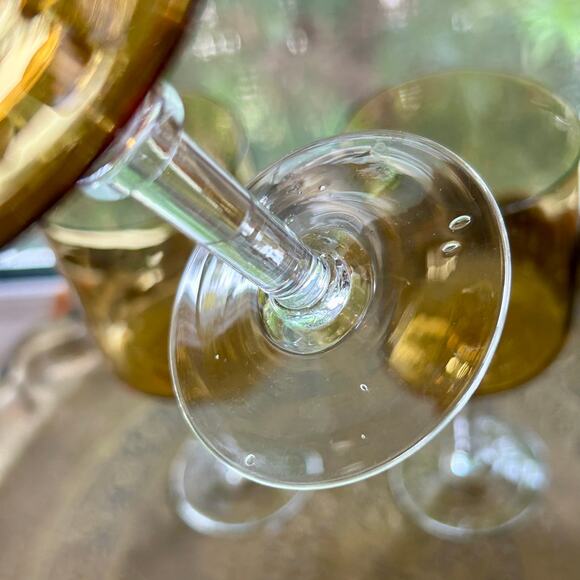 Vintage Amber Stemmed Glasses Set of 4 – Mid-Century Modern Cylindrical Goblets - Picture 5 of 16